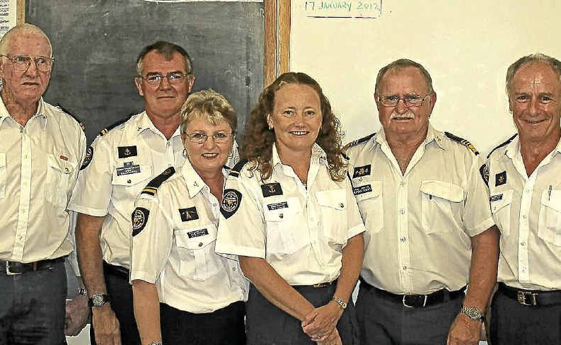 Tin Can Bay Coast Guard’s new executive: Ian Sutton, Steve Schaeffer-Steel, Julie Hartwig, Mary Guyatt, Sunshine Coast commodore Robin Hood and Harley Moss. Tin Can Bay Coast Guard’s new executive: Ian Sutton, Steve Schaeffer-Steel, Julie Hartwig, Mary Guyatt, Sunshine Coast commodore Robin Hood and Harley Moss.